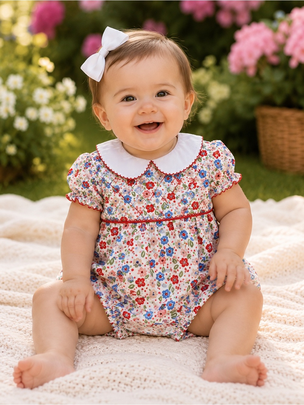 NWOT Lil Cactus Smocked Bubble Romper with Peter Pan Collar
